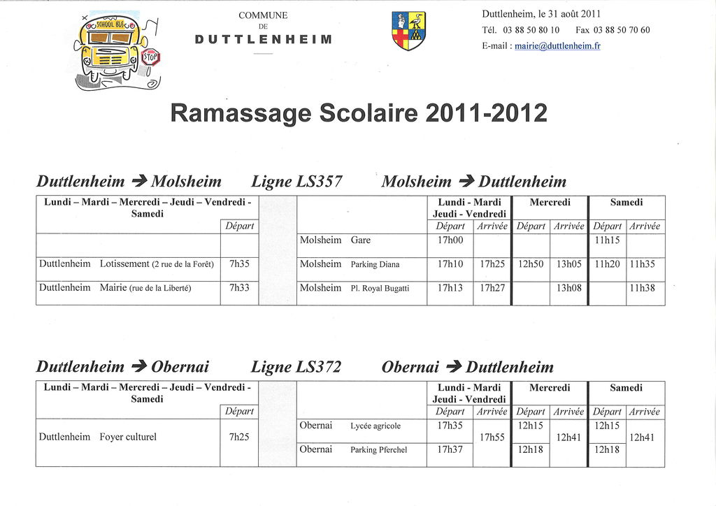 Horaires Bus scolaire - consultation du site Conseil G�n�ral du 31/08/2011