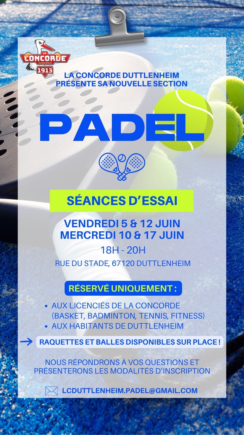Séances d'essai PADEL